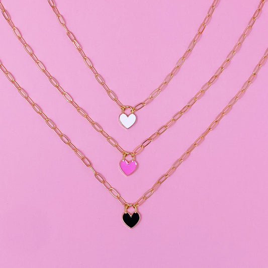 Colored & Locked Heart Necklace