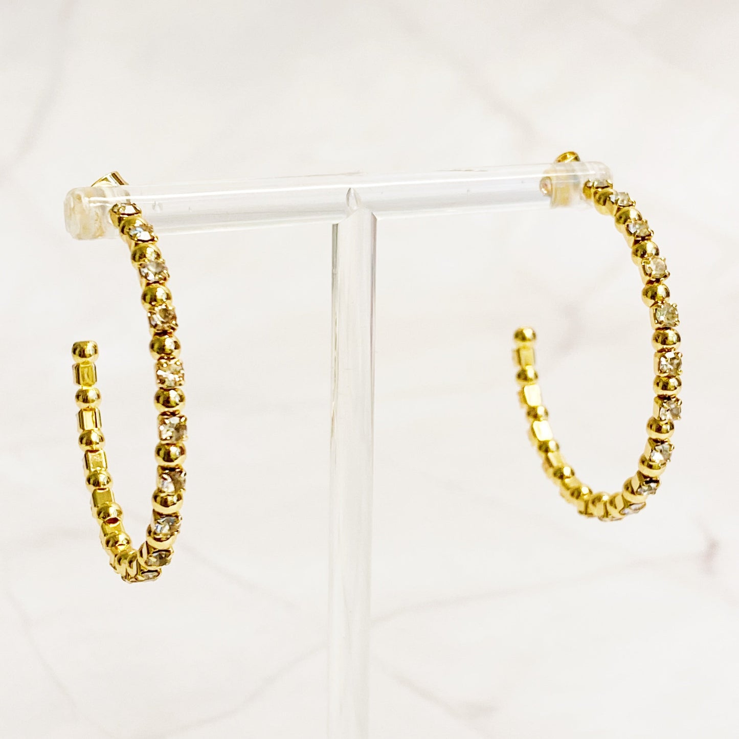 Ball And Jewel Hoop Earrings