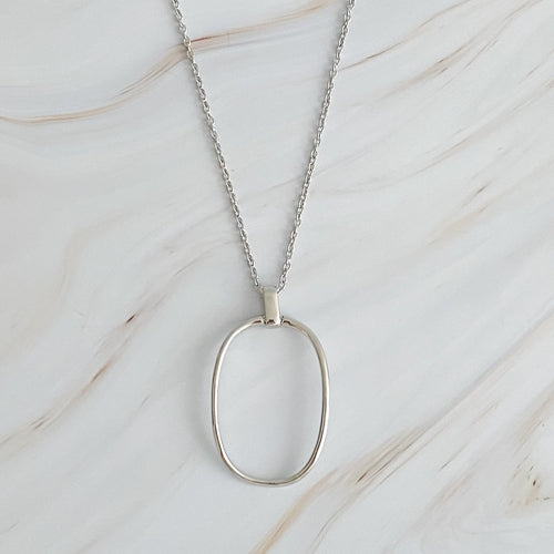 Sleek Oval Pendant Long Necklace