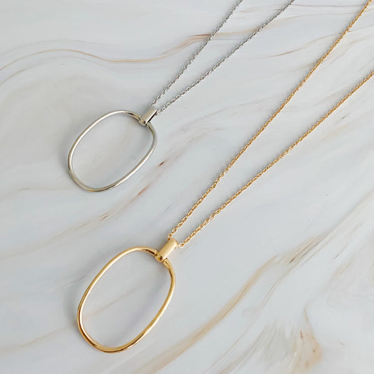 Sleek Oval Pendant Long Necklace