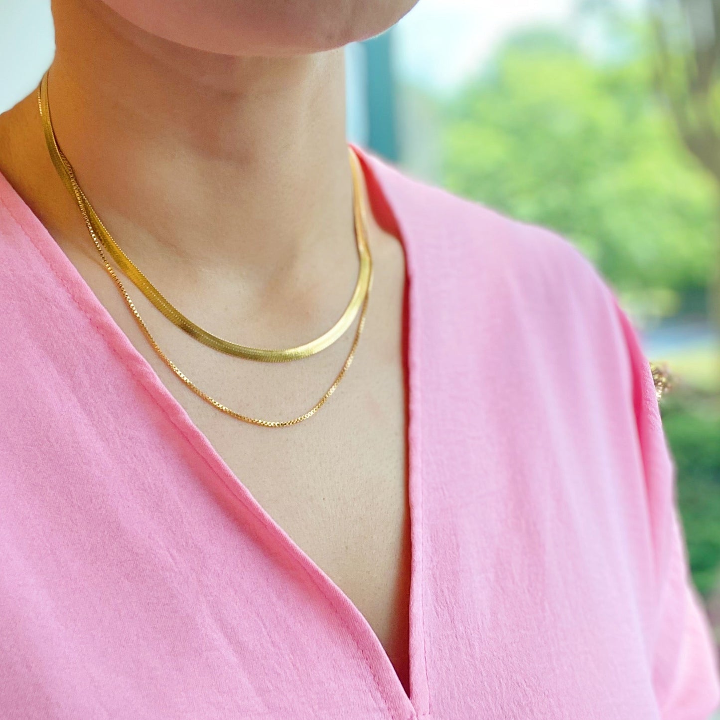 Layered Herringbone Chain Necklace