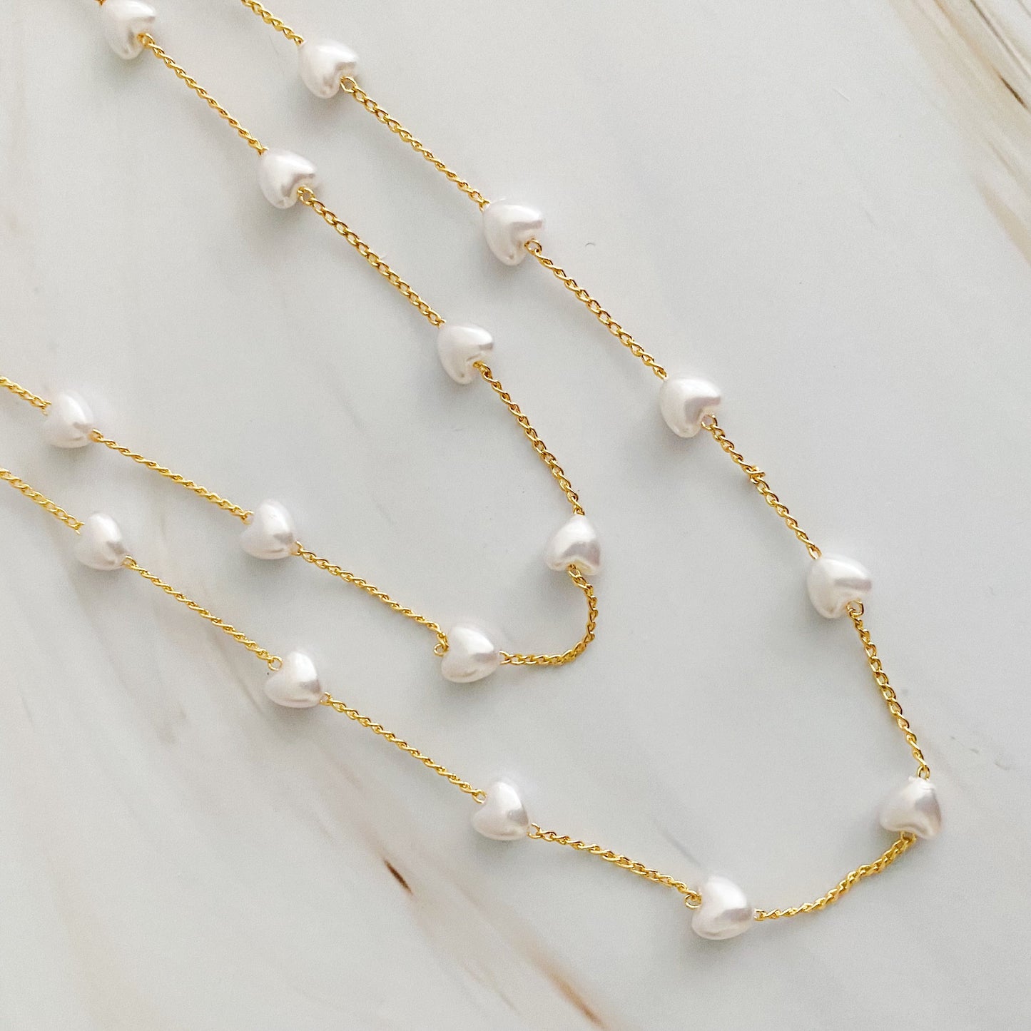 Pearl Heart Long Chain Necklace