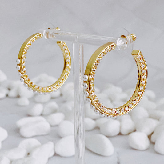 Classy Lady Pearl Hoop Earrings