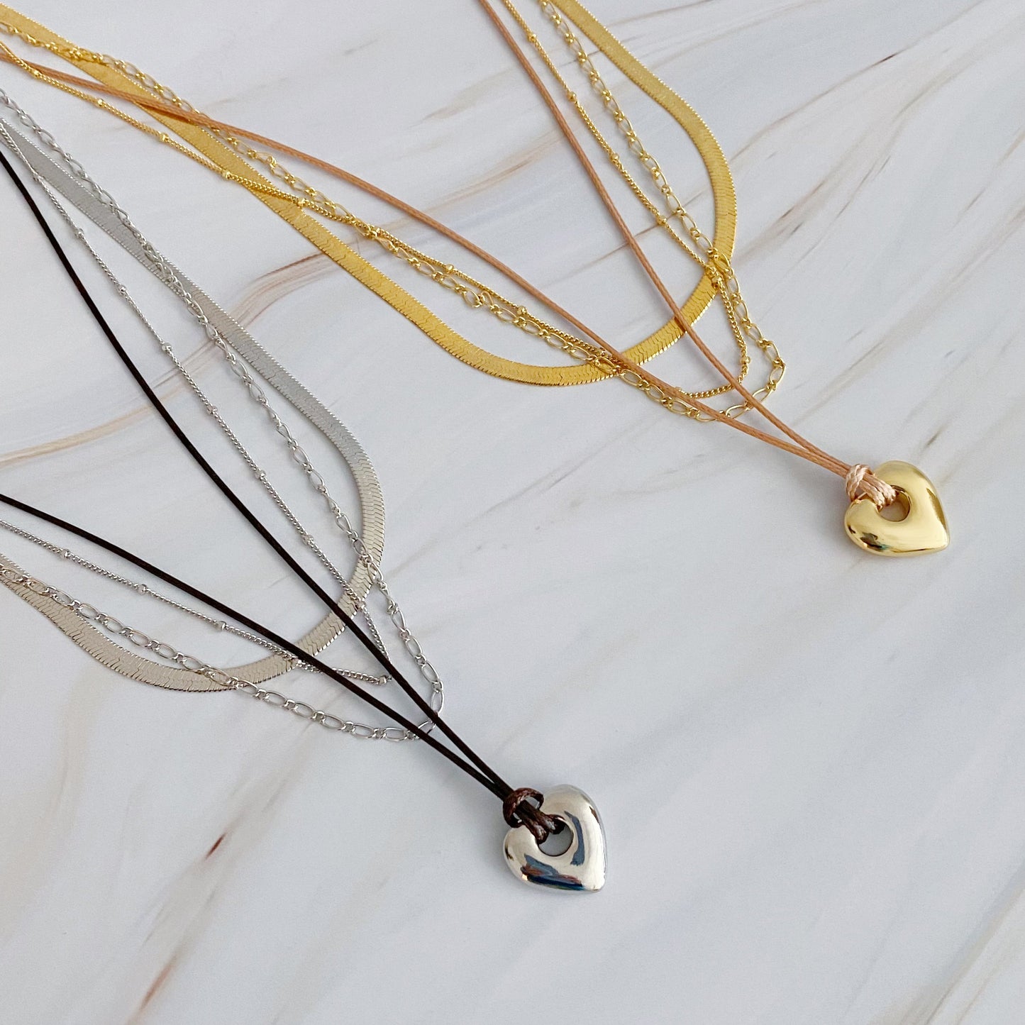 Perfectly Layered Heart And Chain Necklace