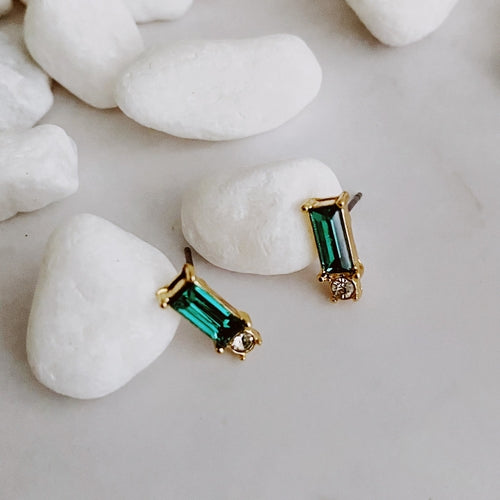 Baguette Cut Stone Stud Earrings