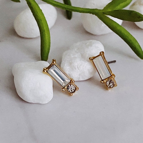 Baguette Cut Stone Stud Earrings