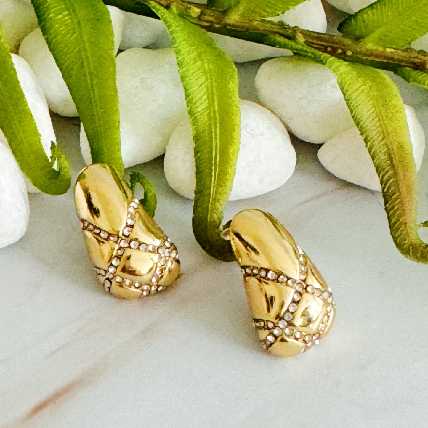 Pattern Pave Teardrop Stud Earrings