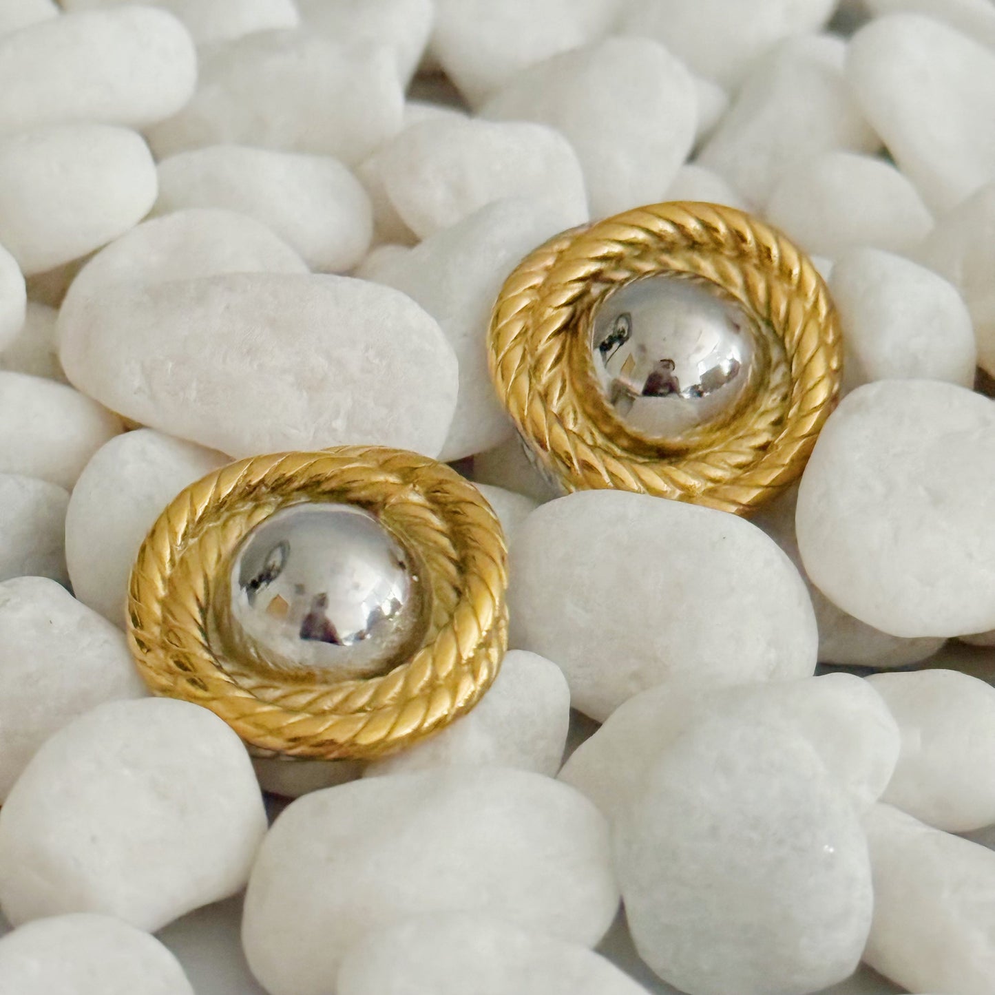 Two Toned Golden Day Stud Earrings