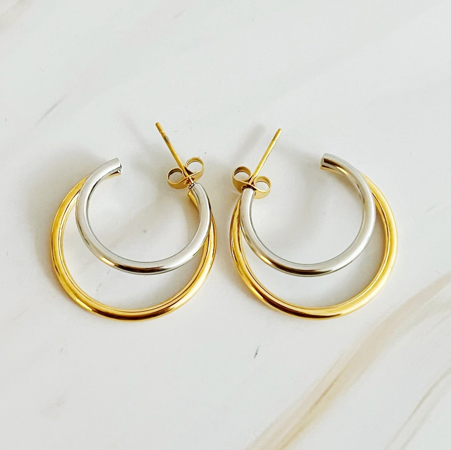 Uptown Two Tone Hoop Earrings