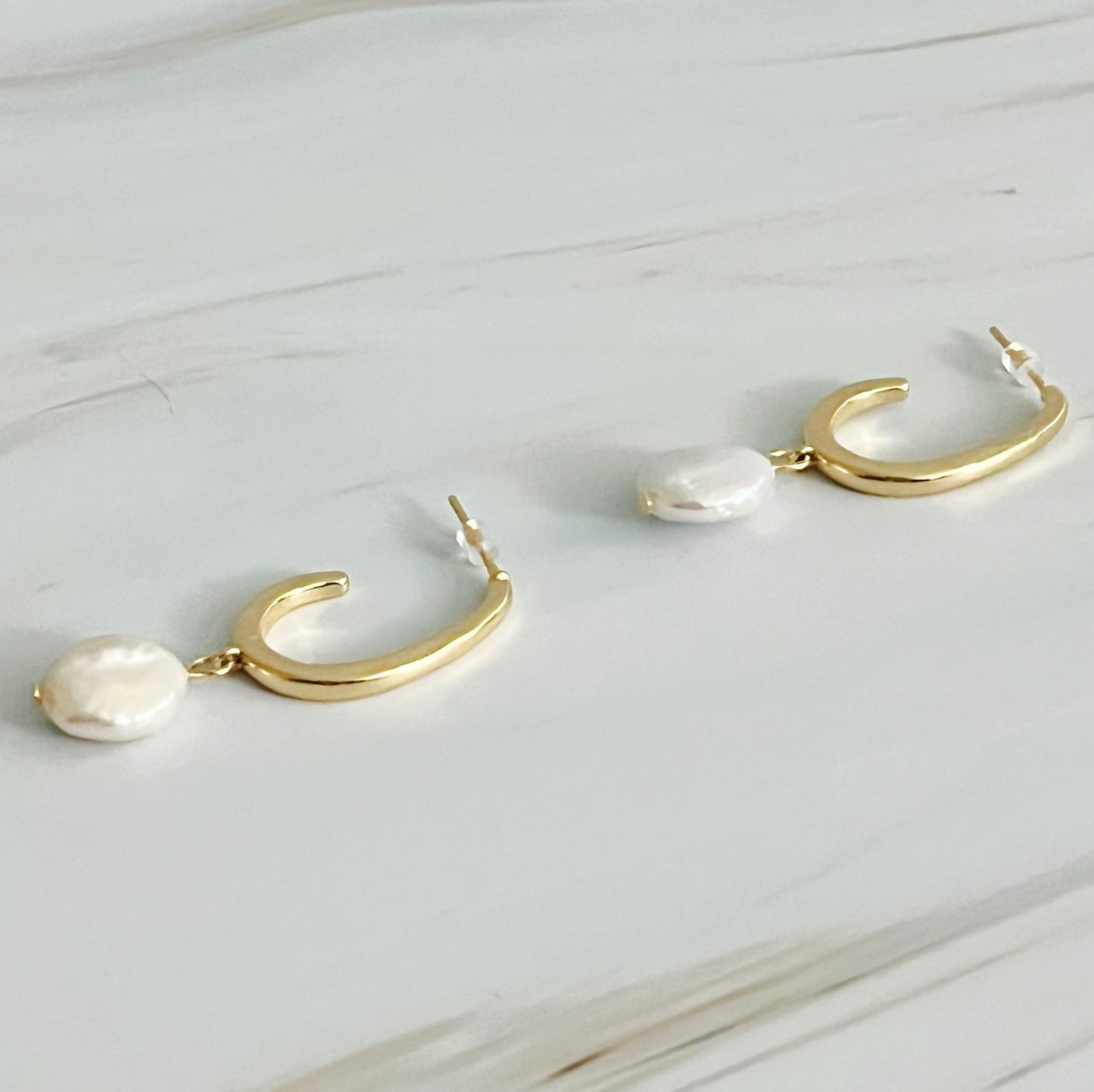 Dangle Pearl Gold Hoop Earrings