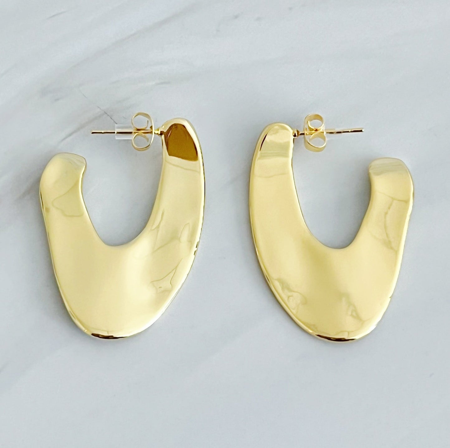 Polished Golden Art Hoop Earrings